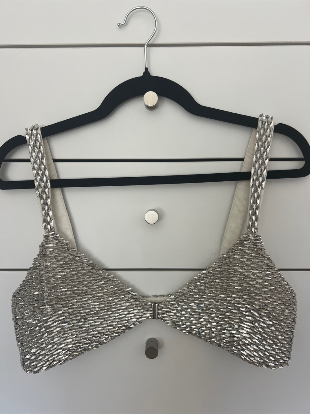Retrofete Silver Crystal Embellished Bra Top